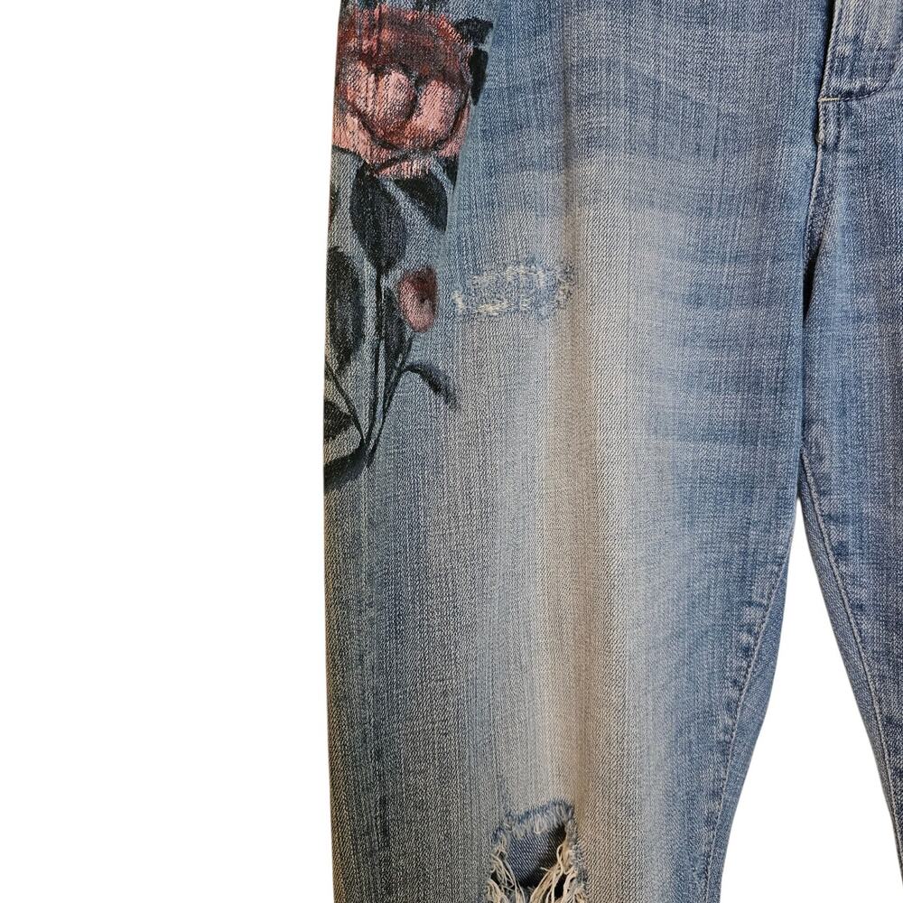 Pilcro by Anthropologie Boho Floral Mid Rise Boyfriend Distressed Denim Jeans - Picture 5 of 10